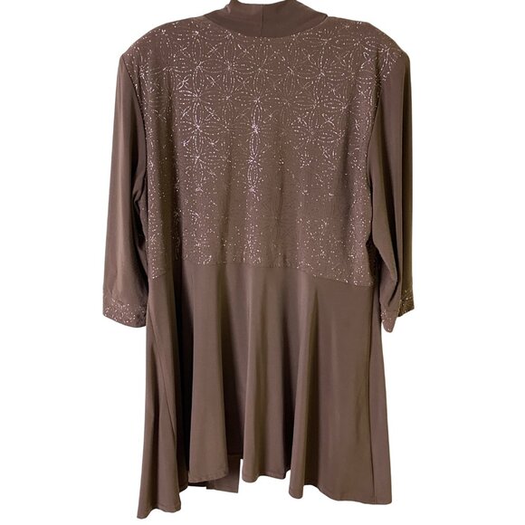 R&M Richards Size 14W Womens 3/4 Sleeve Brown Sparkle Pantsuit - Picture 10 of 16